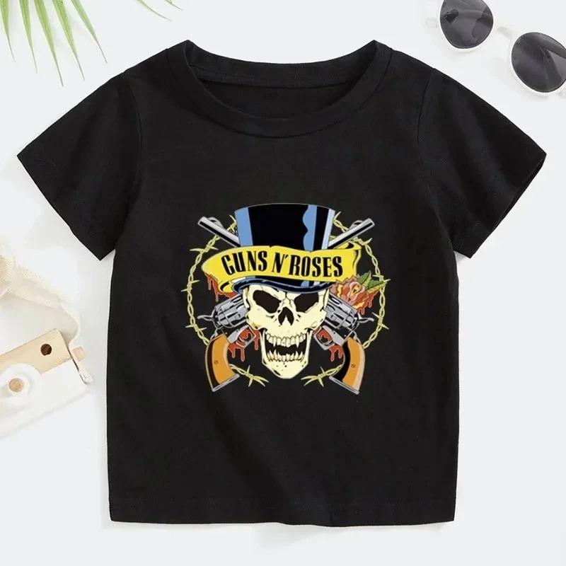 Футболка Rock Gun N Rose Летняя Мода Музыкальная С коротким рукавом Мягкий Топ Удобная Подростковая Одежда для Мальчиков Девочек Панк Рубашка