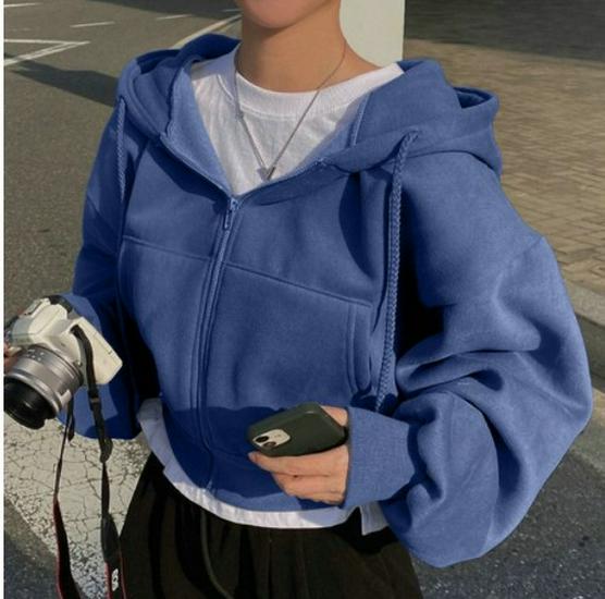 Women's Loose Fit Zip-Up Hooded Sweatshirt - Solid Color, Autumn/Winter 2025 Collection, Available In 6 Colors.