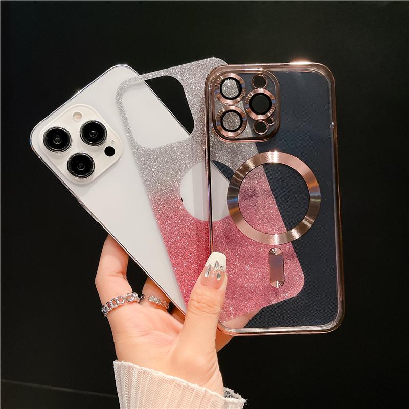 Для iPhone 15 Pro Max Высококачественный Роскошный Покрытие Рамка MagSafe Магнитный Блестящий Чехол для Телефона Для iPhone 11 12 13 14 16Plus Защитная Крышка Объектива