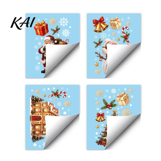 Christmas Window Clings Cling, Santa/Snowman/House/ Tree Patterns Print, Waterproof Gingerbread House Stickers PVC Decorative Static Sticker for