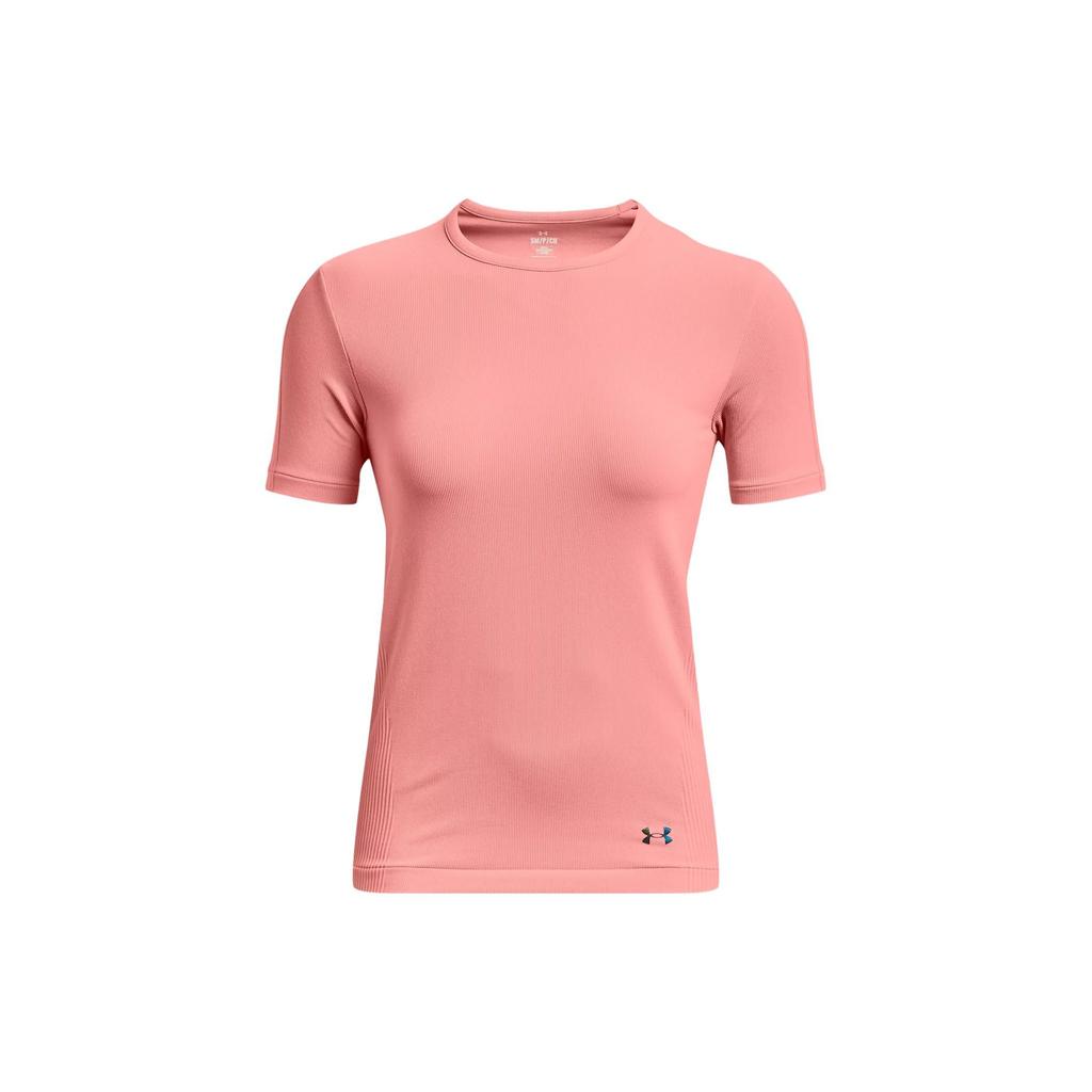 Under Armour Rush Series Solid Color Round Neck Short Sleeve T-Shirt Women Tops Victoria-Pink 1373929-603