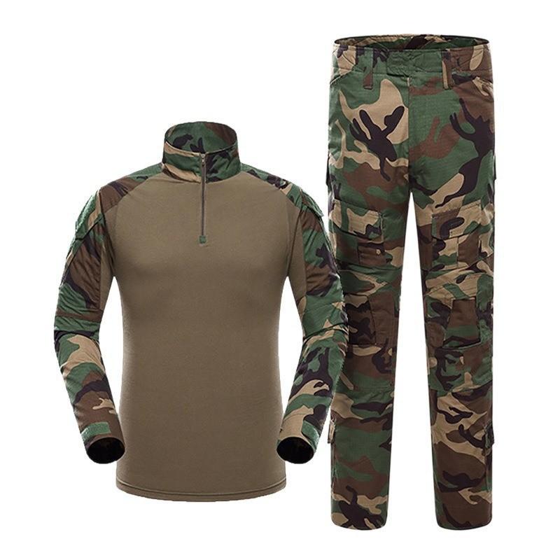 Mens Tactical Camo Uniform Set Outdoor Training Suit Long Sleeve Breathable Durable Military Style