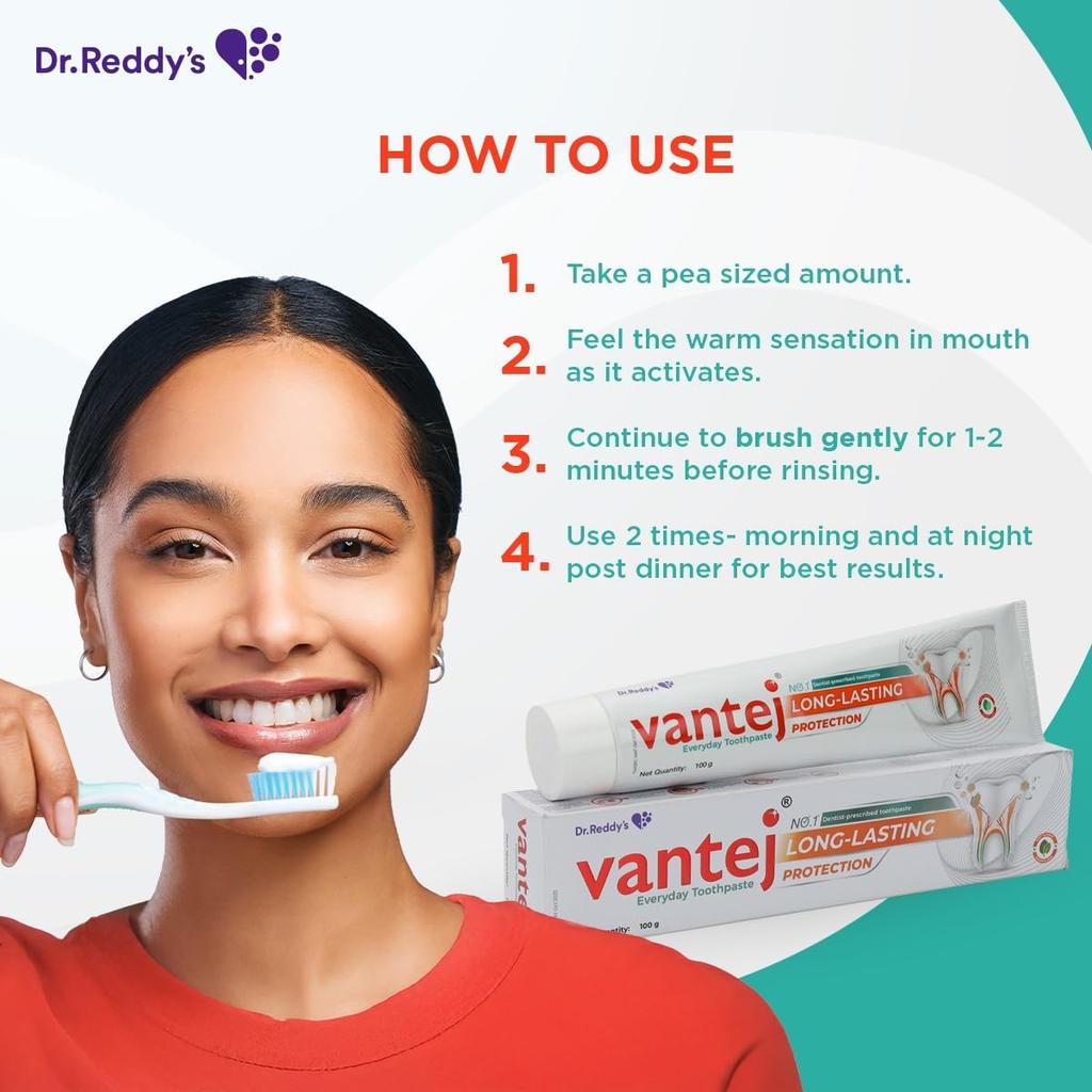 Vantej 100gm Toothpaste Pack Of 1 With Calcium For Sensitive Teeth And Long-Lasting Freshness