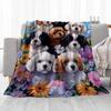 WZOMT Dog Blanket, Cute Floral Puppy Dog Print Throw Blankets Decor, Kawaii Dogs Themed Gifts for Women, Soft Cozy Fuzzy Plush Fleece Flannel