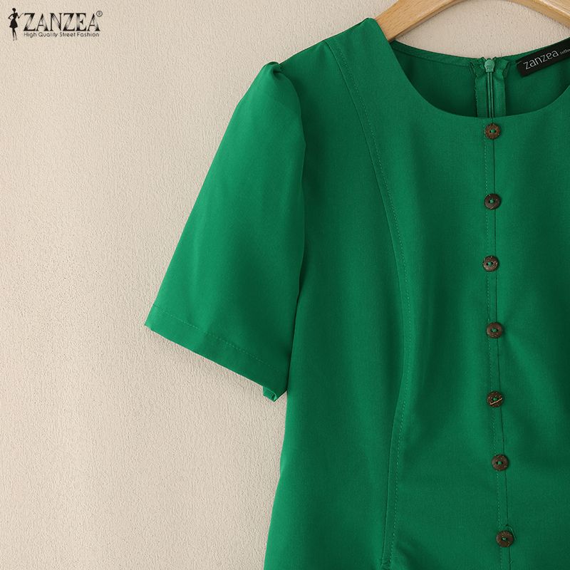 ZANZEA Женское повседневное летнее платье с круглым вырезом и коротким рукавом