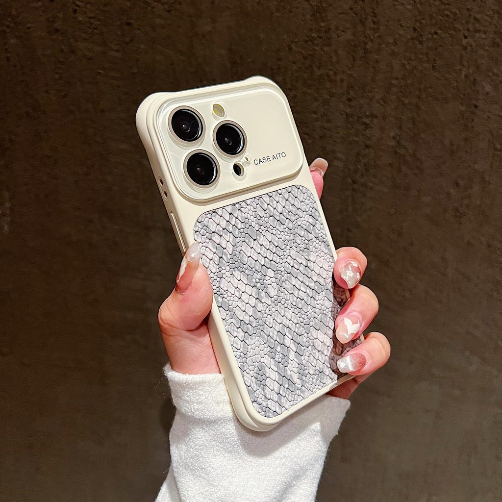 Большое Окно Текстура Кожи Змеи Чехол для Телефона Для Для Iphone 17 16 1 14 Pro Max Защита Камеры Матовый Ударопрочный Бронированный Чехол