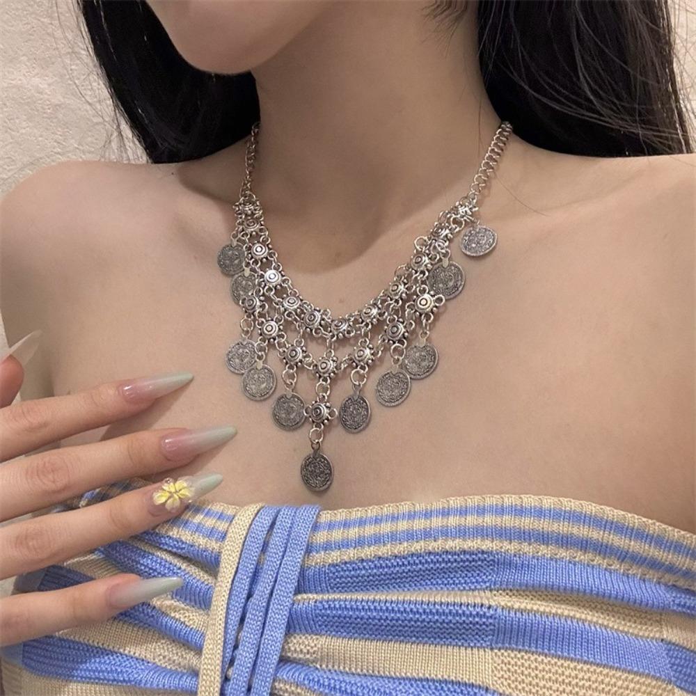 Богемное Стиль Монета Ожерелье Универсальное Этнические Шармы Ожерелье Заявление Ожерелье Для Женщин
