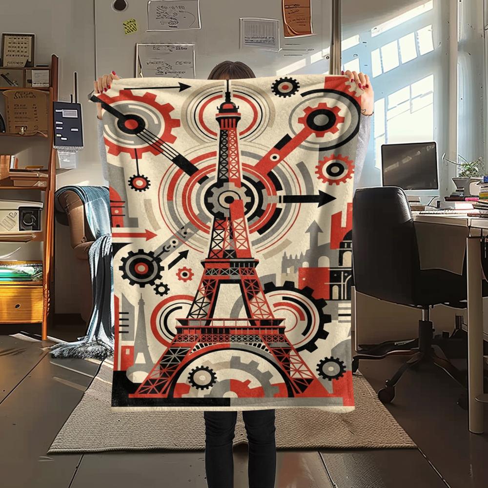 Paris Eiffel Tower Print Flannel Blanket, High quality Comfortable for All Seasons, Home Decor, Warmth and Comfort, Perfect for Christmas Gifts93