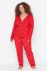 Женская мода, красный сердечный воротник, вязаный пижамный комплект