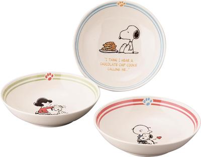 PEANUTS Набор из 3 мисок Снупи для супа карри и салата Диаметр 17 см x Глубина Для микроволновой печи и посудомоечной машины Mino Yamaka Изготовлено из переработанной посуды для ЦУР (3