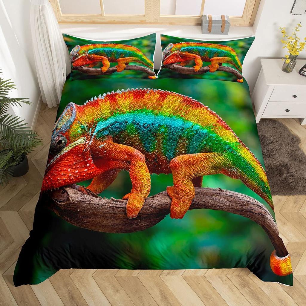 Lizard Reptiles Duvet Cover Gift For Boys Girls Funny Gecko Bedding Set Full Queen Microfiber Cute Animal Theme Comforter Cover