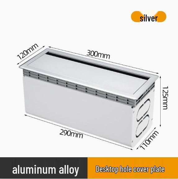 Dustproof Aluminum Cable Management Box: Flip-Top Desk Wire Cover Plate with Brush