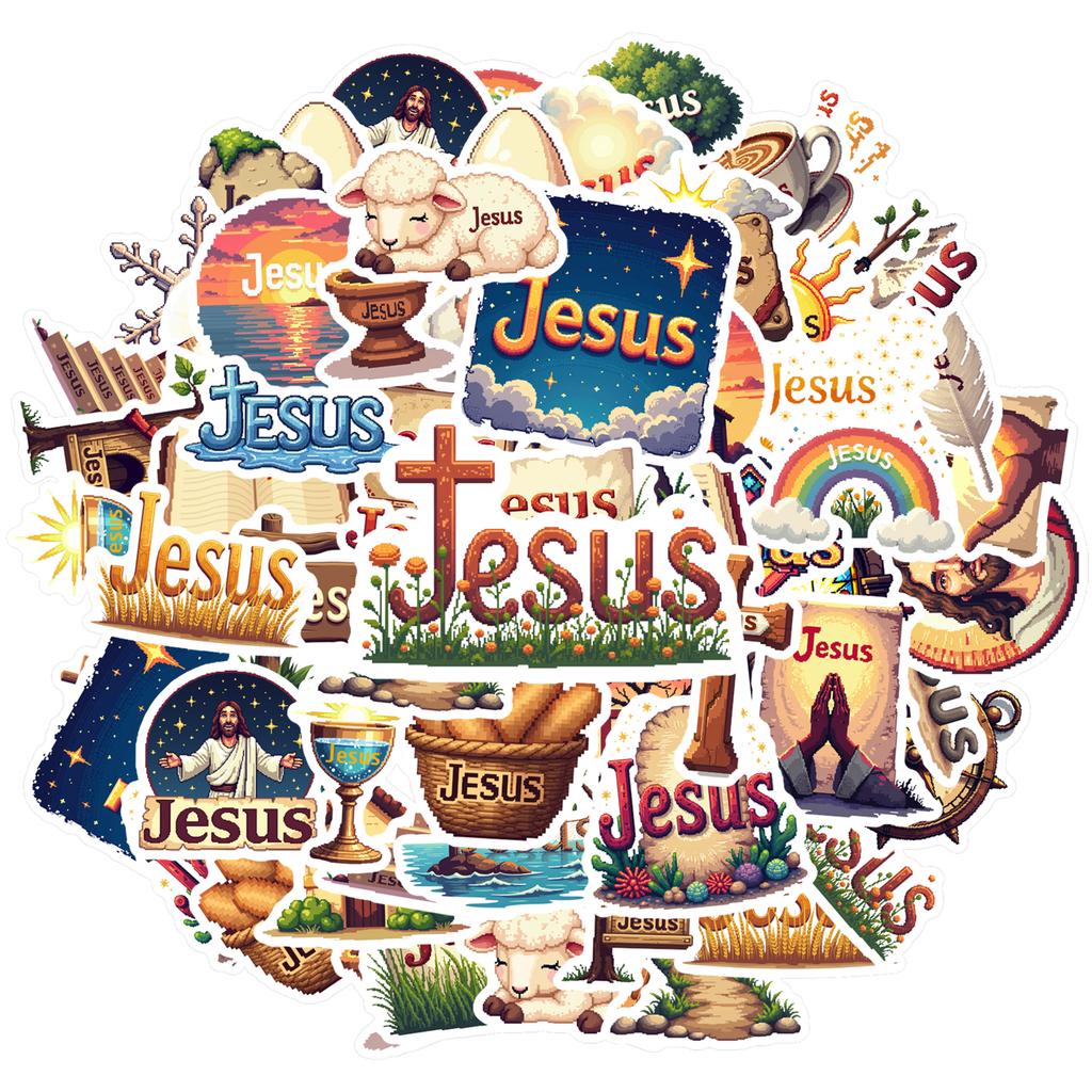 35pcs-70pcs Spirituality Stickers Iconic Jesus Teacher Reward Stickers Religious Stickers For Notebook Luggage Mobile
