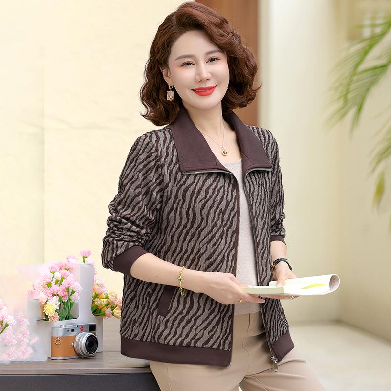 Повседневная куртка с отложным воротником и длинными рукавами в полоску для женщин среднего возраста на весну и осень