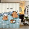 Шторка для душа с капибарой, Милый рисунок животного в горячем источнике, Кавайный мультяшный декор для ванной комнаты, Водонепроницаемая тканевая панель для ванны