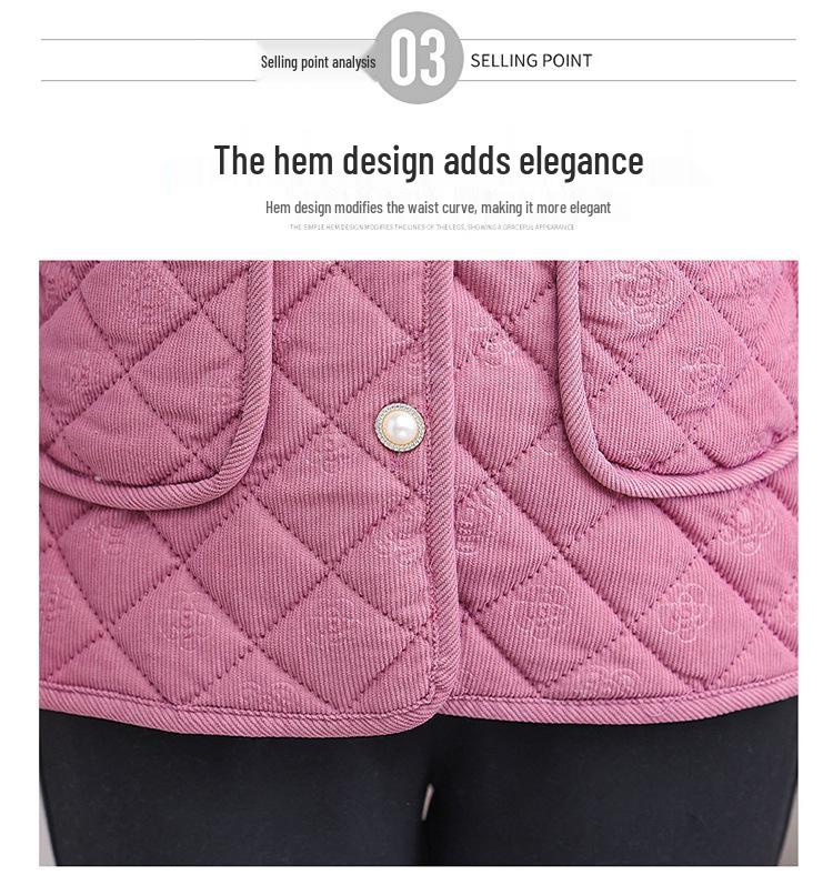 New Plus Velvet Warm Fashionable Short Jacket for Middle-Aged and Elderly Women - Stylish Autumn/Winter Cotton Coat