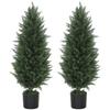 Artificial Cypress Trees, Set of 2, 831 Leaves, Cement Pot, UV-resistant, 90 Cm, Green