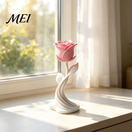 Niche Home Ornaments Modern Rose Sculpture, 3D Printed Minimalist Floral Decor, Abstract Window Display Accents Flower Statue for Office, Elegant