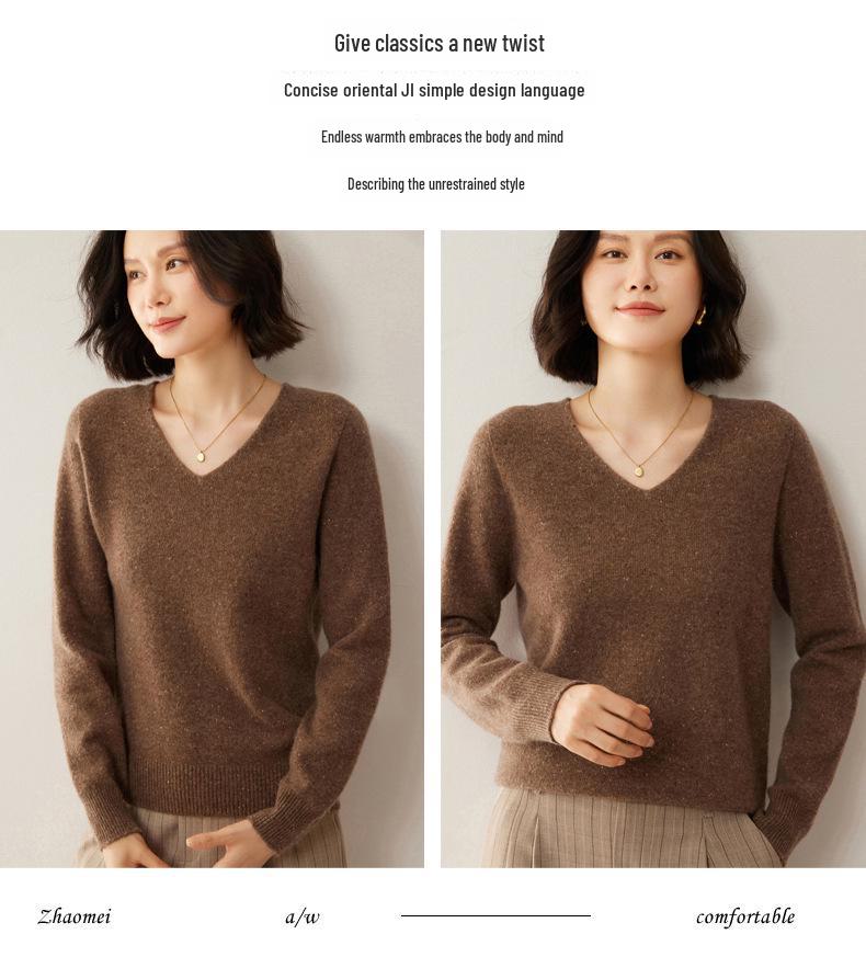 Новый роскошный свитер из 100% чистой шерсти с цветочным узором - женский корейский с V-образным вырезом, плотная и свободная вязка