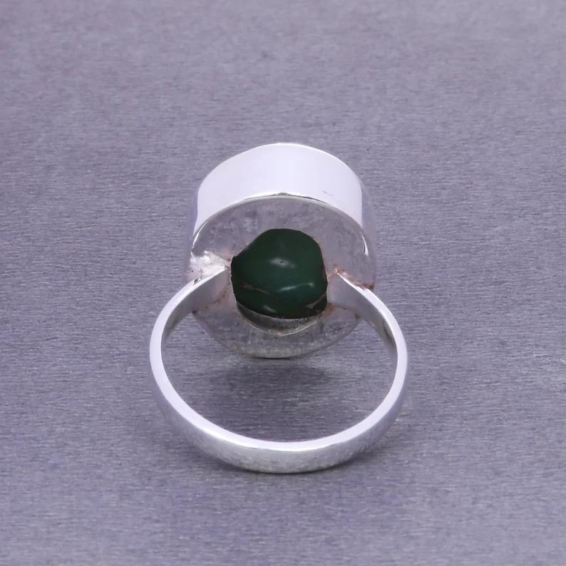 Кольцо из зеленой меди с бирюзой, кольцо с овальным кабошоном, кольцо с безелем, кольцо ручной работы из серебра 925 пробы, кольцо для вечеринки, штабелируемое кольцо