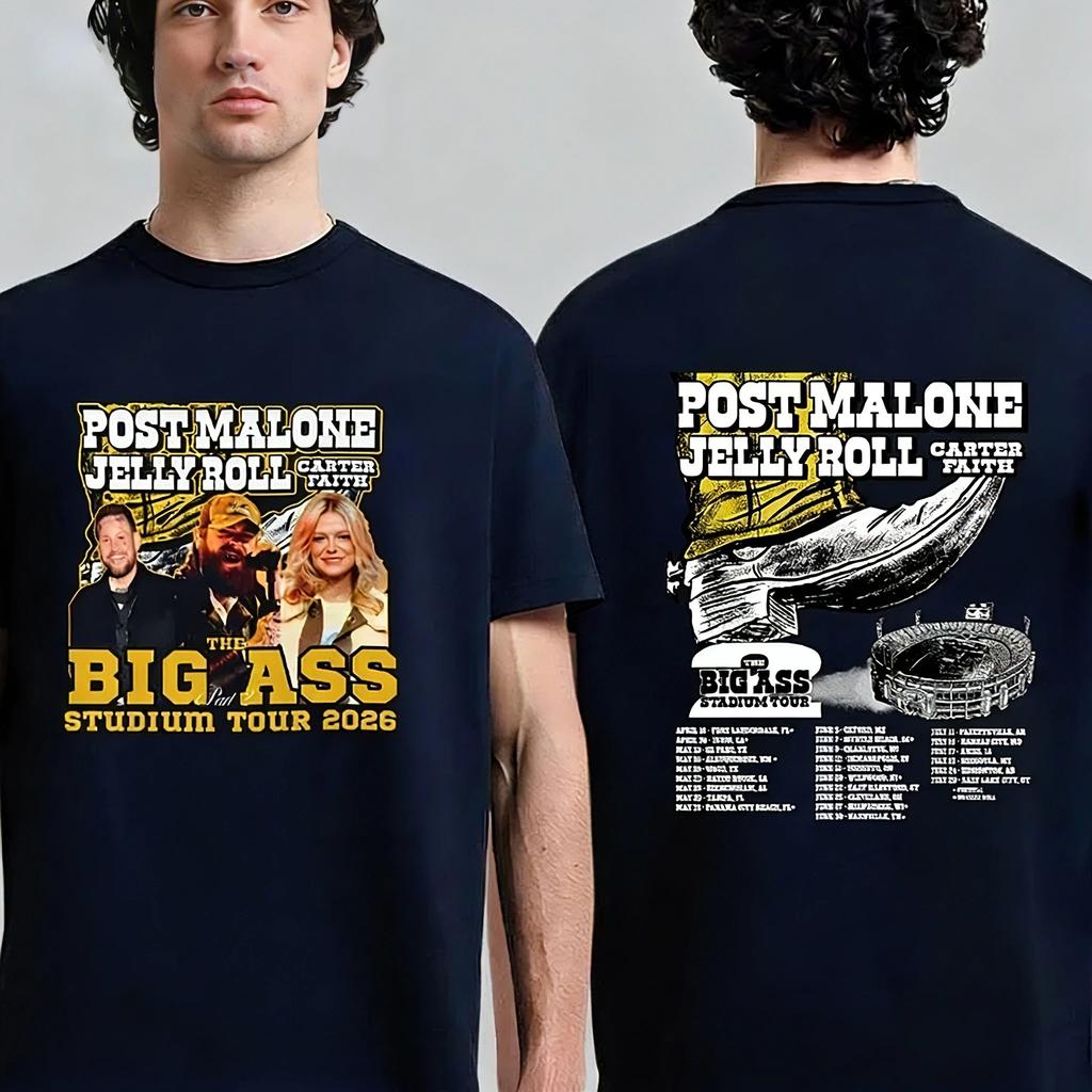Футболка Post Malo_Ne Tour 2026 в Big Ass Stadium Tour Концертный Групповой Мерч Удобная Ретро Мода Футболка Y2k Хип-Хоп Уличная Одежда Оверсайз Футболка