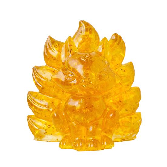 Статуэтка из натурального камня в виде девятихвостой лисы, позитивная целебная энергия, вырезанная вручную из цветного искусственного кристалла, сидящая статуя животного для домашнего офиса и рабочего стола