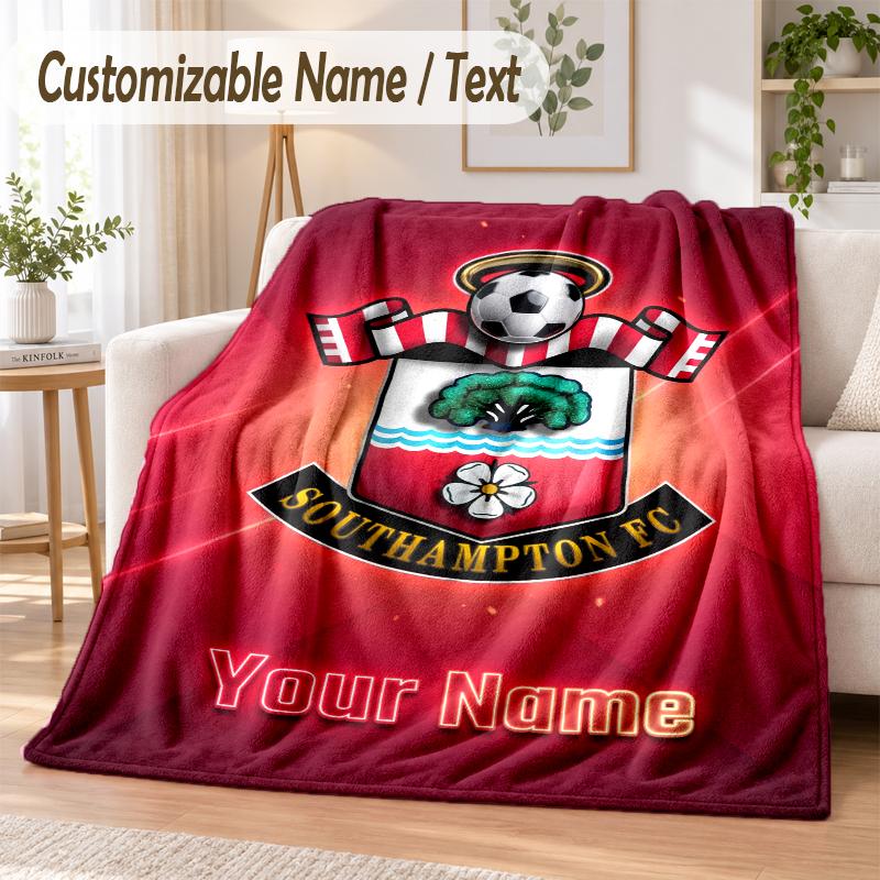 Custom Text Flannel Blanket Southampton FC Print Warm Cozy Blanket Home Sofa Bedding