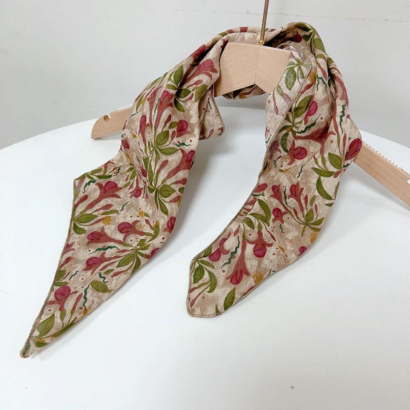 Spring Summer Soft Cotton Square Scarf Women's Printed Small Flower Scarf Accessories Neck Protection Small Scarf 55X55cm