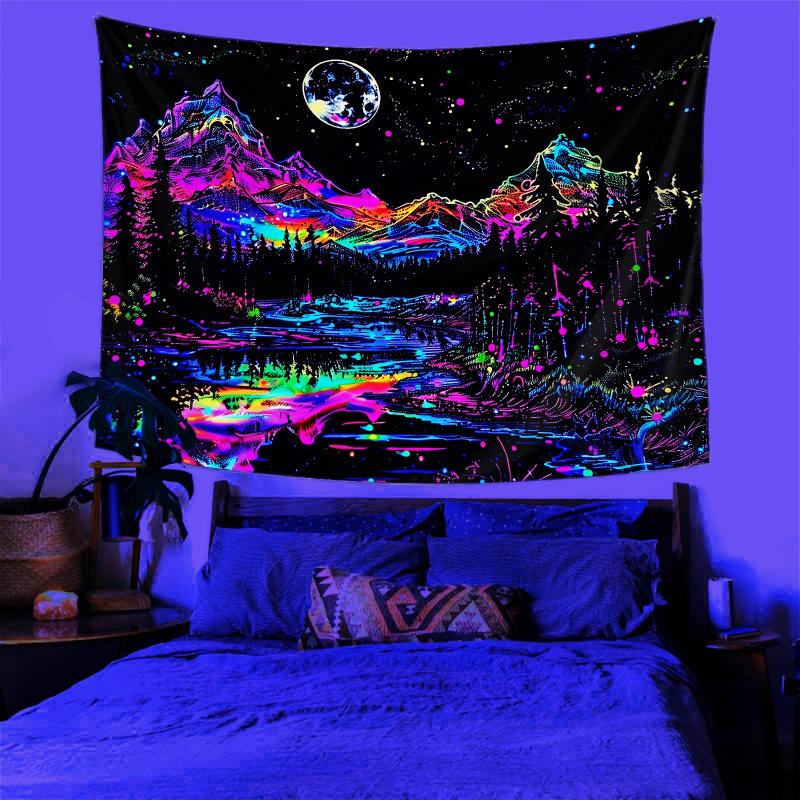 VIKAMA Neon Mountain Tapestry psychedelic Natural Wall Tapestry Living Room Bedroom Dormitory Home Aesthetic Decoration