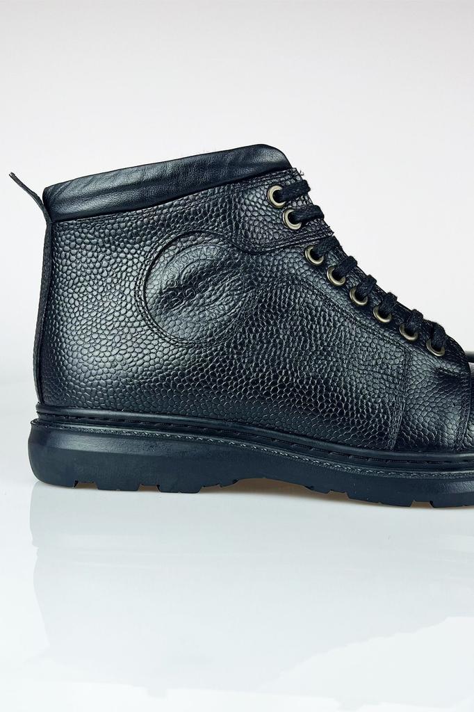 Men's Fashion Genuine Leather Thin Heeled Booties Black Zipper Cold Proof Winter Boots Shoes