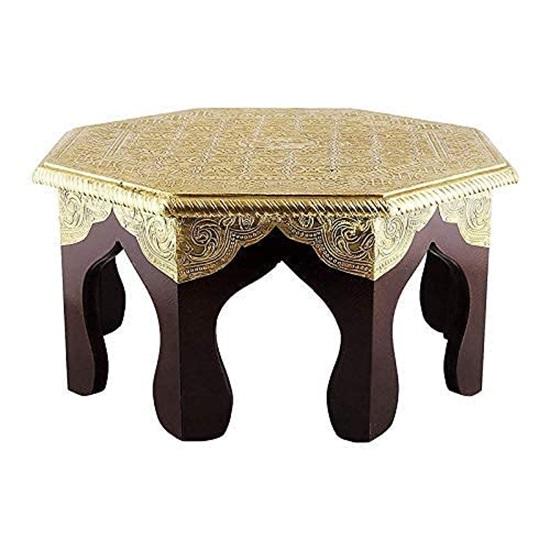 Декоративный латунный табурет Bajot Chowki ручной работы 35,56 см с дизайном Bajot Pooja Mandir Stool