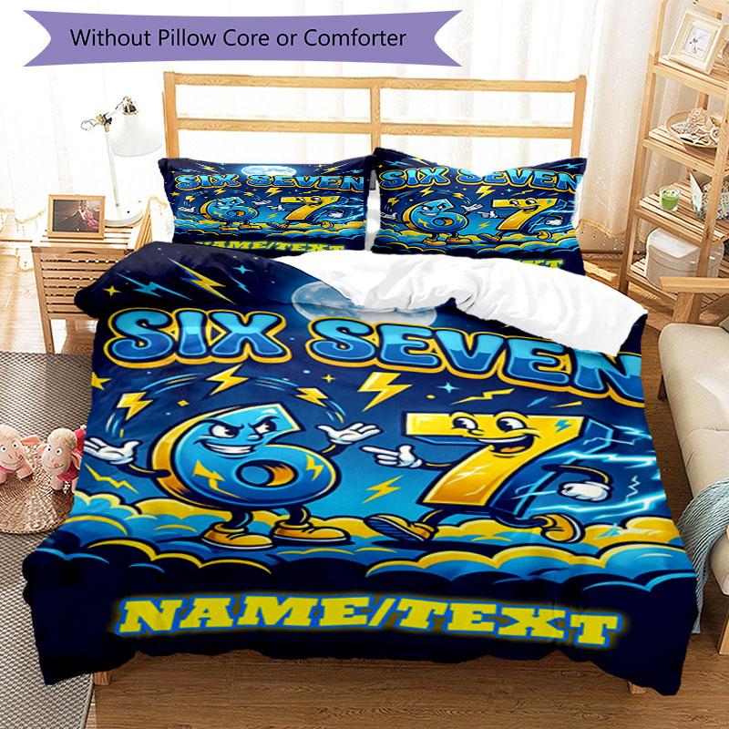 3PC Custom Name "Six Seven Night Adventure" Bedding Set Printed Bedding Set Duvet Cover Closure Includes 1 Duvet Cover & 232 Pillowcases for Bedroom