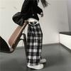 Women's Elastic Waist Plaid Wide Leg Pants Loose Fit Casual High Waist Trousers
