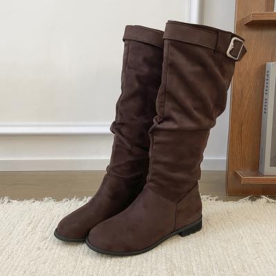 Модные балетки Женские на каблуке Длинные сапоги 2025 Зимняя мода Замшевые Дизайнерские Элегантные туфли Новые тренды Сапоги до колена Классические Уютные Zapatillas