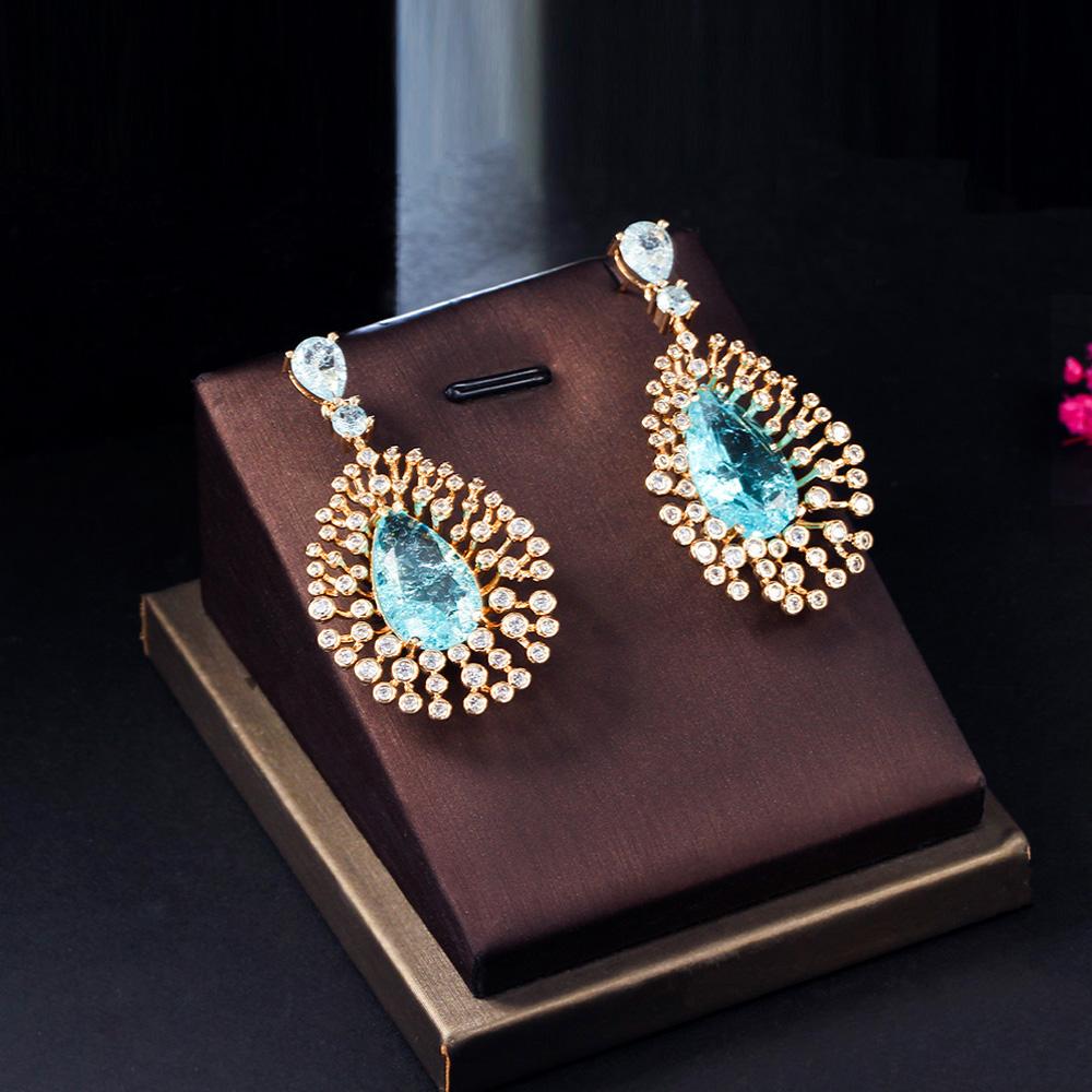 Высококачественные ювелирные изделия для ужина CMM, светло-зеленые золотые серьги AAA + циркон, большие серьги-капли