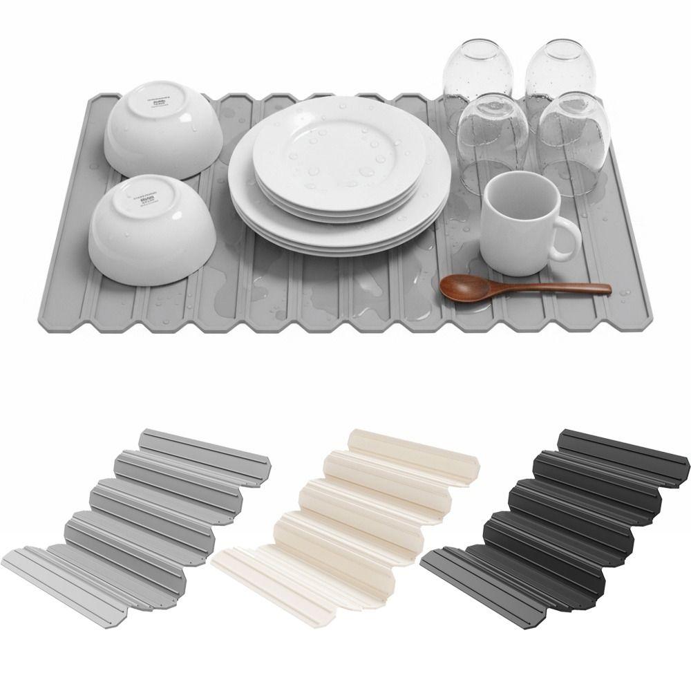 Quick-drying Silicone Drain Pad Non-slip Foldable Dish Drainer Countertop Drain Tray  Dish Drainer