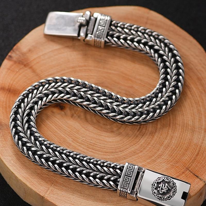 New Hand-Woven Silver Men's Bracelet Fashion Trend Personality Chinese Style Retro Creative Thai Silver Jewelry Accessories
