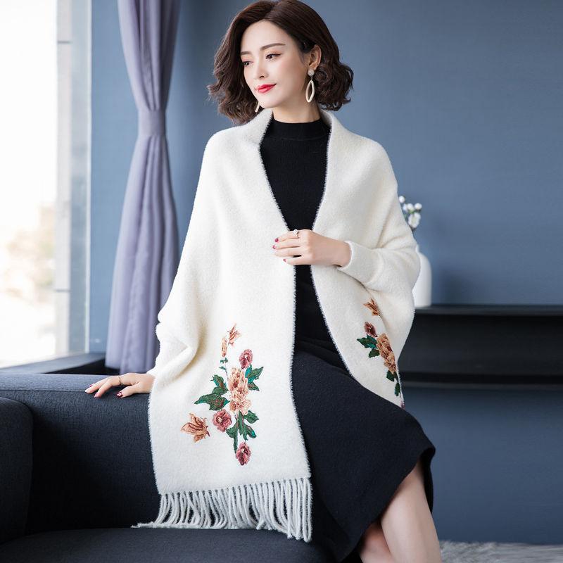 Shawl Jacket Cloak Sweater Autumn and Winter Warm Scarf Women's Dual-purpose Thick Medium Long Outer Cloak