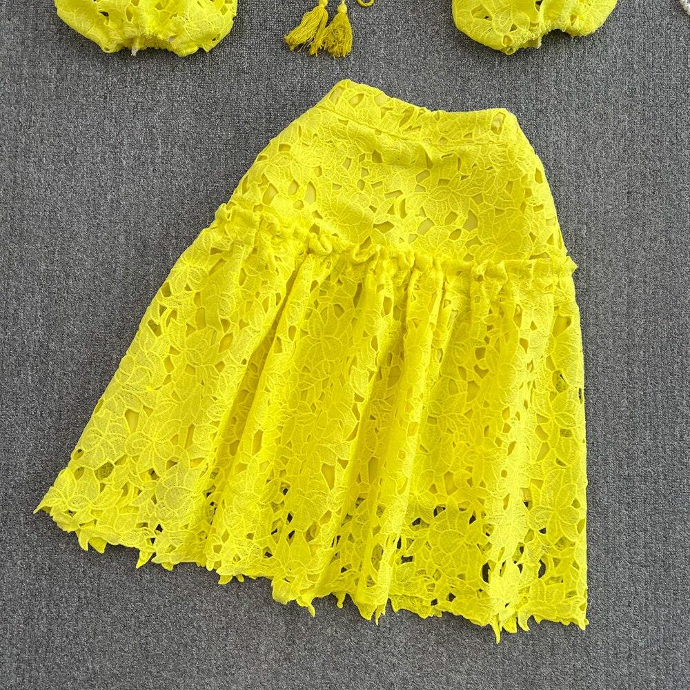 Короткая рубашка в стиле ретро с v-образным вырезом и полой вышивкой, рукавами-фонариками, женская цельная юбка трапециевидной формы с высокой талией, состоящая из двух частей