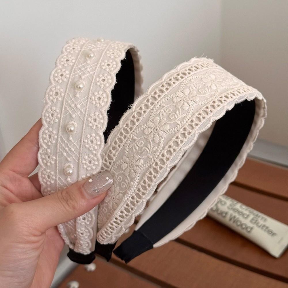 Beige Headband Wide Edge Pearl Hair Band Elegant Hair Hoop Hair Women Accessories