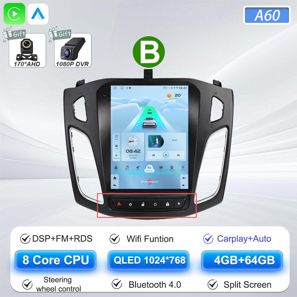 Автомагнитола Android 16 для Ford Focus 3 Mk 3 2011 2012 2013 2014- 2019 В стиле Tesla Carplay Стерео Головное устройство GPS 4G Wifi DSP BT