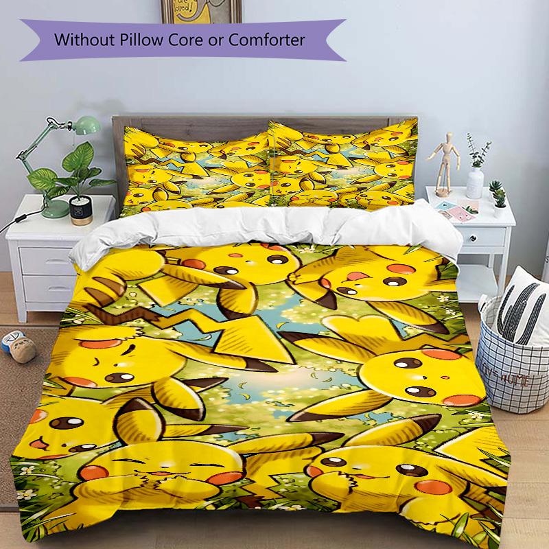 3pcs Pikachu Duvet Cover Set,  Includes 1 Duvet Cover and 1/2 Pillowcases (No Insert) yy251104227