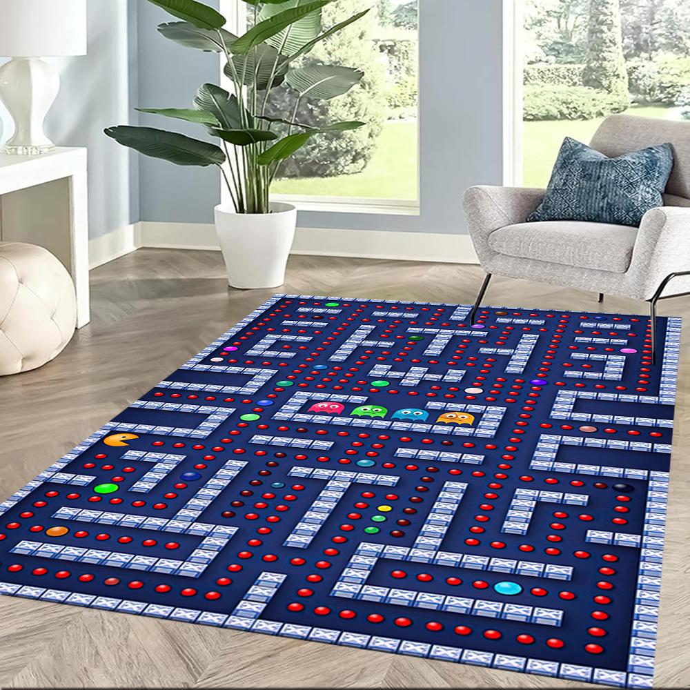 Pac-man Adventure Square rugs are a great choice for living rooms, bedrooms, home décor, and as gifts.