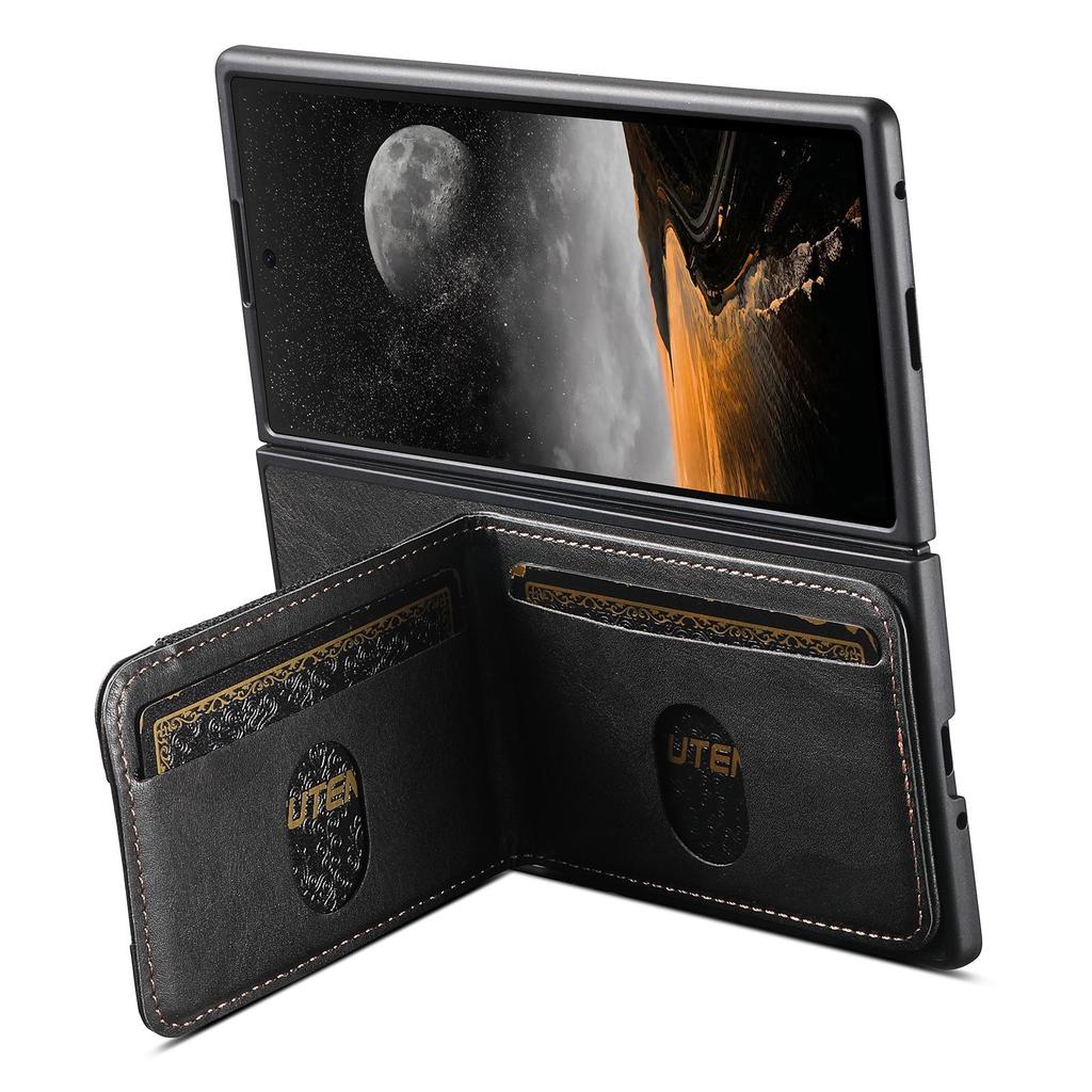 SUTENI Leather Case for Samsung Z Fold 5/6/7: Oil Wax Texture, Card Slot, Elastic Band, Stand Function.