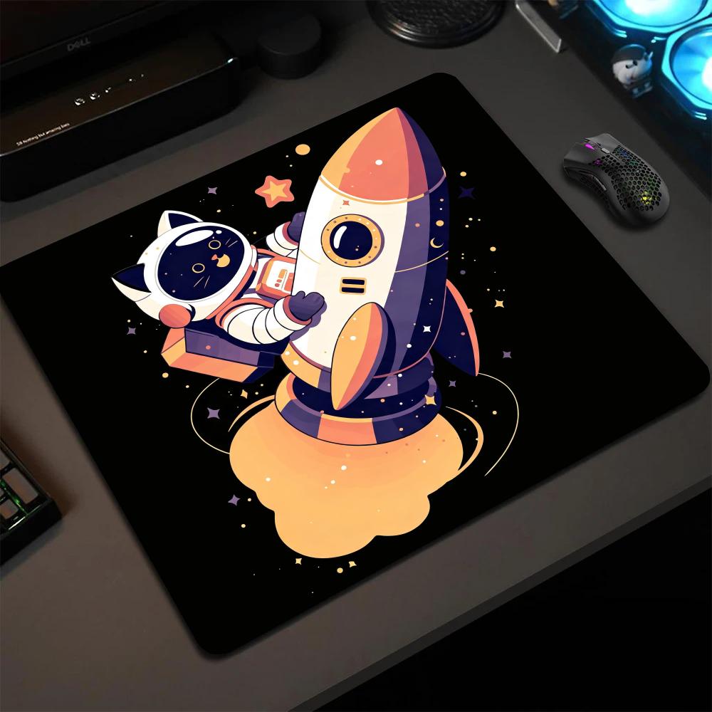 Cute cat and planet Mouse Pad XS Small Laptop Computer Office Table Mats PC Gaming Esports MousePad HD Non-Slip Rubber Desk Mat