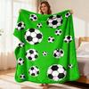 Soccer Print Flannel Blanket Ultra-Soft Lightweight & Durable Soccer Ball Design (Green Black White) with Iconic Black & White Pat
