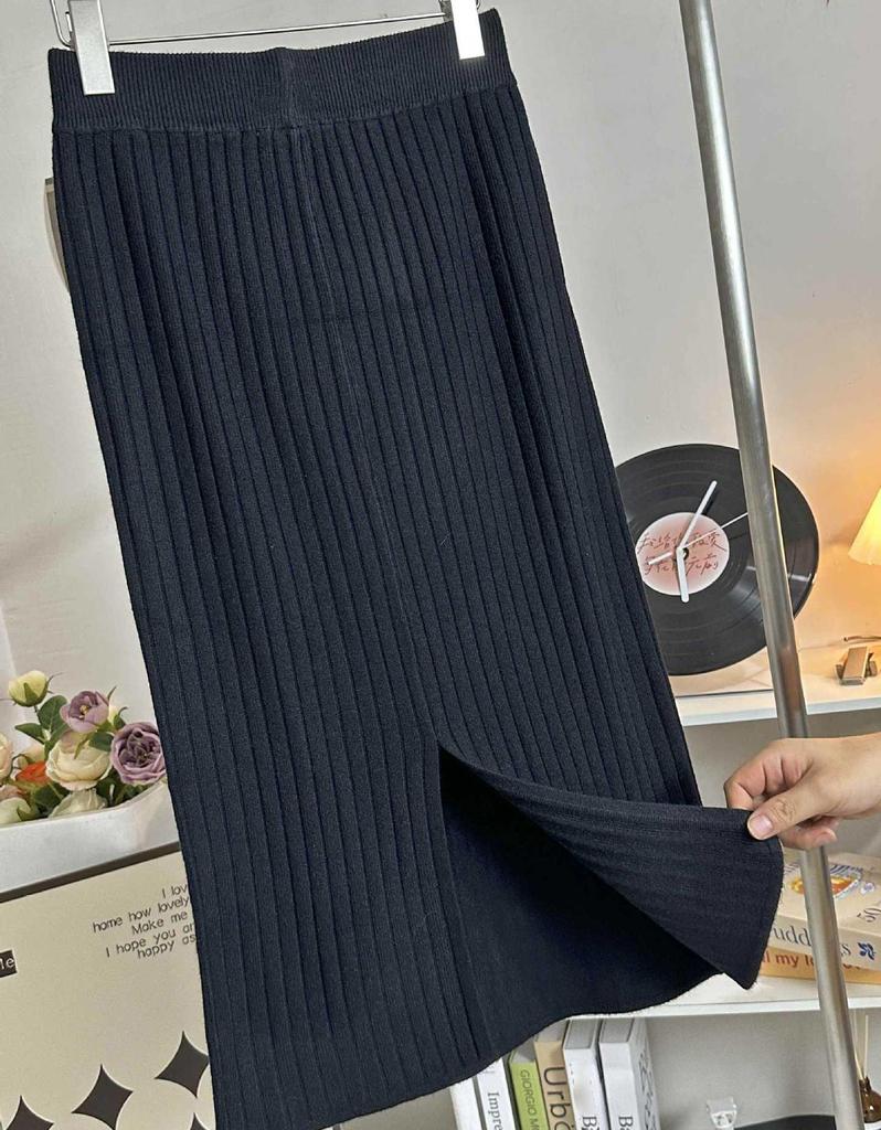 Women's High Waist Knitted Skirts Midi Sweater Skirt Ladies Split Back Skirts Spring Fall Women Clothing