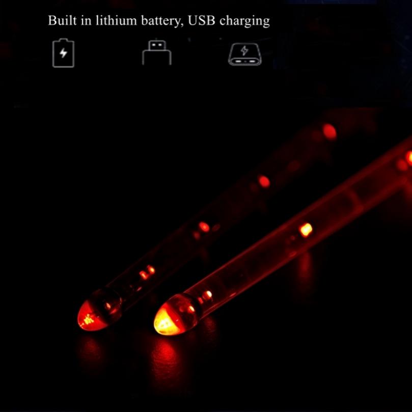 Rechargeable LED Light Up Gradient Glow Drumsticks, Durable Professional Cool LED PC Polymer Material Drumsticks
