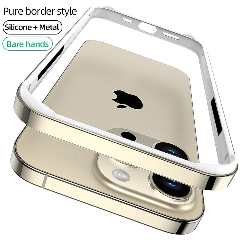Роскошный алюминиевый чехол-бампер Hybird с силиконовой рамкой для IPhone 14 Plus 13 12 Mini 11 15 Pro Max 14pro XR XS Противоударный защитный чехол