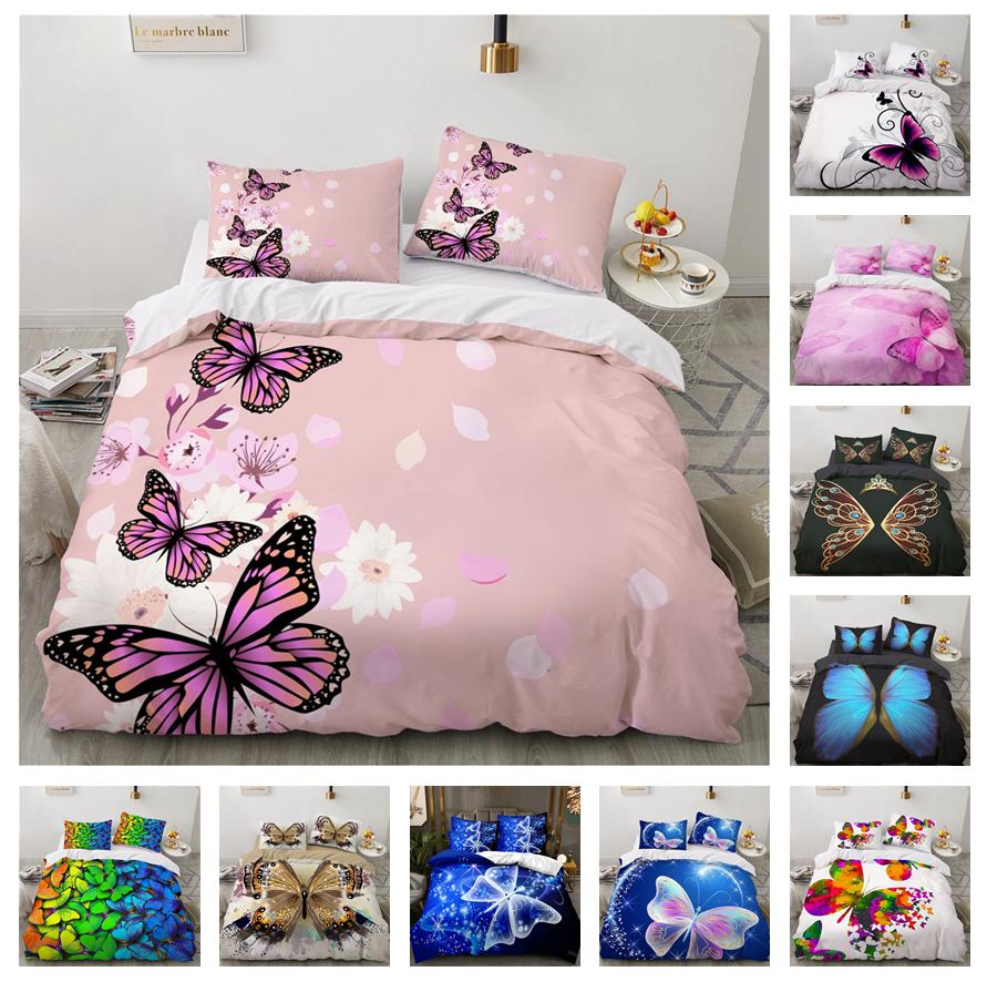 3D красочный комплект постельного белья с бабочкой для женской комнаты, пододеяльник DE200 * 200, полноразмерный роскошный комплект постельного белья, пододеяльник с бабочкой